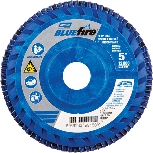 BlueFire R884P Coarse Grit Flap Disc, 5" x 7/8", Type 27, 60 Grit, Zirconia Alumina Mukwa Safety Services