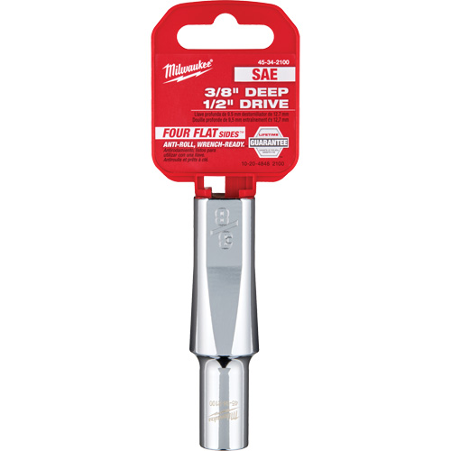 SAE Socket with Four Flat Sides, 3/8", 1/2" Drive, 6 Points, Deep Mukwa Safety Services