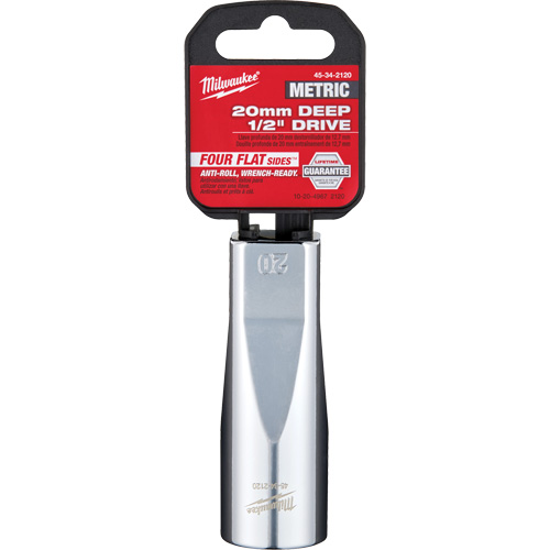 Metric Socket with Four Flat Sides, 20 mm, 1/2" Drive, 6 Points, Deep Mukwa Safety Services
