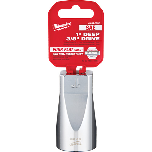 SAE Socket with Four Flat Sides, 1", 3/8" Drive, 6 Points, Deep Mukwa Safety Services