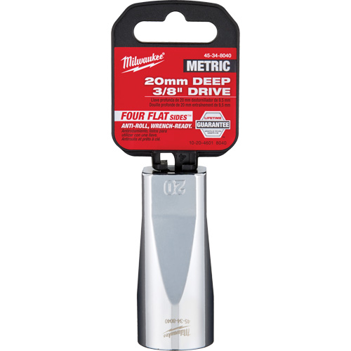 Metric Socket with Four Flat Sides, 20 mm, 3/8" Drive, 6 Points, Deep Mukwa Safety Services
