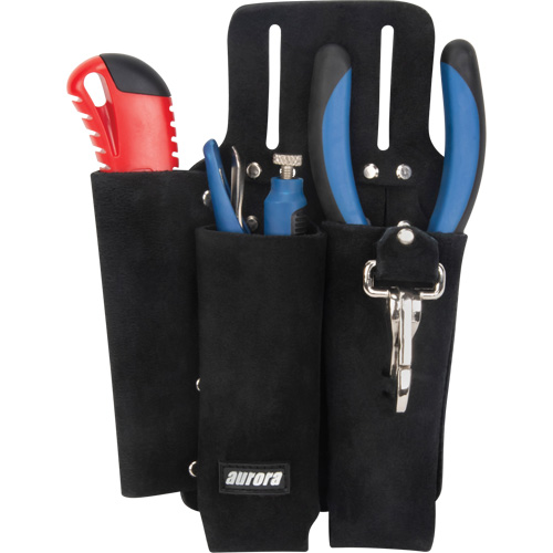 Lineman's Tool Pouch, Multiple Tool Holder, Leather, 3 Pockets Mukwa Safety Services