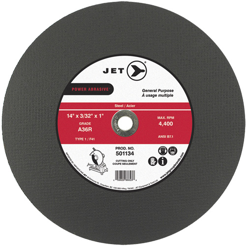 Meule &agrave; tronçonner Power Abrasive A36R, 14" x 3/32", Arbre de 1", Type 1, 4400 Tr/min Mukwa Safety Services