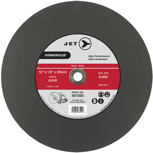 A24R PowerPlus Cut-Off Wheel, 12" x 1/8", 20 mm Arbor, Type 1, 6600 RPM Mukwa Safety Services