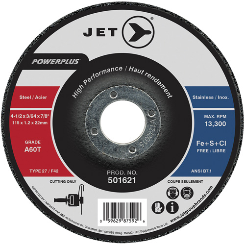 Meule &agrave; tronçonner PowerPlus A60T, 4-1/2" x 3/64", Arbre de 7/8", Type 27, 13 300 Tr/min Mukwa Safety Services