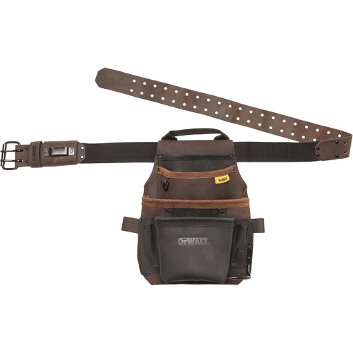 Tool Pouch & Belt, Multiple Tool Holder, Leather, 12 Pockets Mukwa Safety Services
