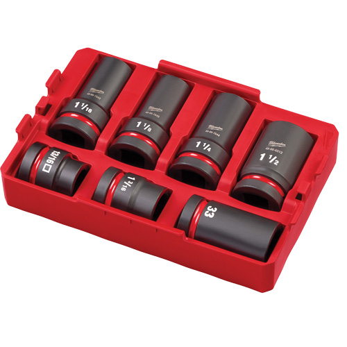 Jeu de douilles SAE & m&eacute;triques Packout Shockwave Impact Duty pour l'entrtien de roues, 7 Morceaux, Prise de 1" Mukwa Safety Services