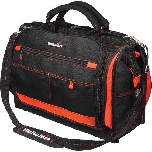18" Multi-Compartment Tool Carrier, Ballistic Polyester, 50 Pockets, Black/Red Mukwa Safety Services