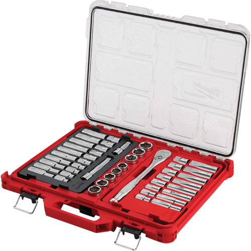 Jeu de cliquets et rochets avec organisateur &agrave; profil bas PACKOUT, 47 Mcx, Prise de 1/2", Profond Mukwa Safety Services