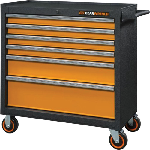 Armoire roulante pour outils s&eacute;rie GSX, 6 tiroirs, 36" la x 18-1/5" p x 37-2/5" h, Noir/Orange Mukwa Safety Services