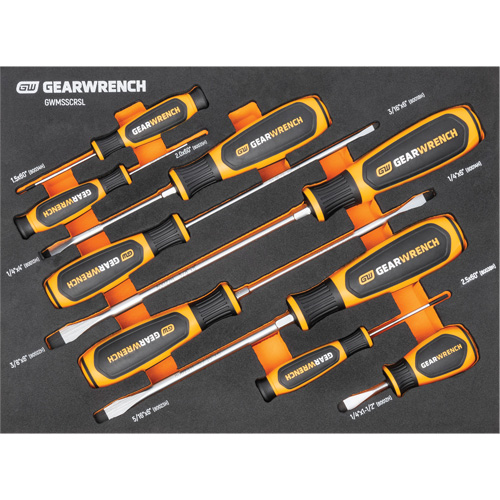 Slotted Dual Material Screwdriver Set in Foam Storage Tray, 9 Pcs. Mukwa Safety Services