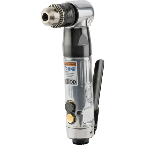 Angle Air Drill, 20.5 CFM, 1/4" NPT, 98 dBA, 3/8" Chuck, Keyed Mukwa Safety Services