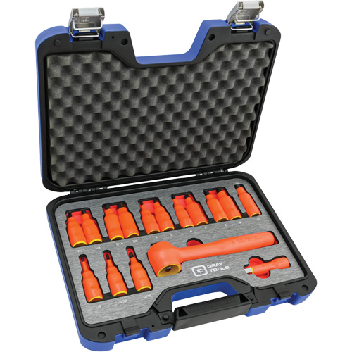 3/8" Drive SAE & Metric Hex Bit Insulated Socket and Attachment Set, 1000 V, 16 Pcs Mukwa Safety Services