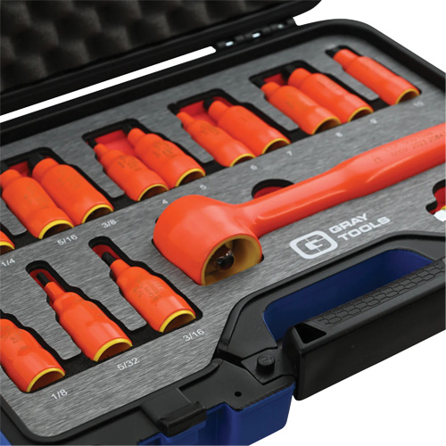 3/8" Drive SAE & Metric Hex Bit Insulated Socket and Attachment Set, 1000 V, 16 Pcs Mukwa Safety Services