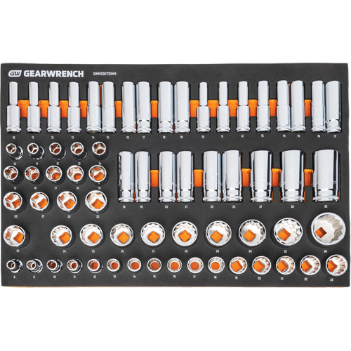 Jeu d'outils m&eacute;triques pour m&eacute;canicien MEGAMOD dans des plateaux en mousse modulaire avec armoire roulante &agrave; outils, 358 morcea Mukwa Safety Services