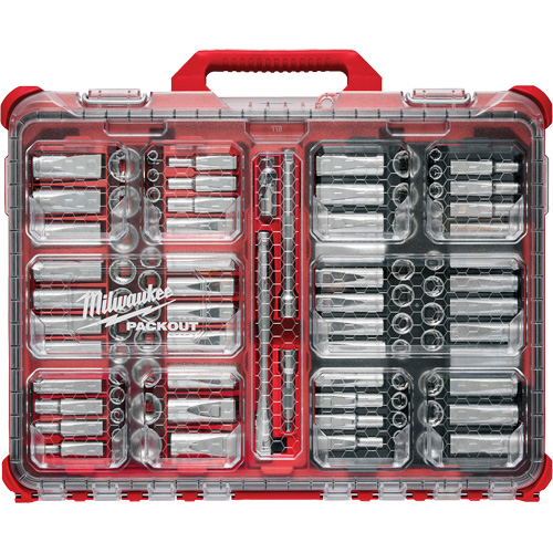 Jeu de cliquets et douilles m&eacute;triques/SAE avec organisateur PACKOUT &agrave; profil bas, 98 Mcx, Prise de 3/8" Mukwa Safety Services
