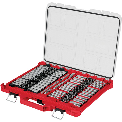 Jeu de cliquets et douilles m&eacute;triques/SAE avec organisateur PACKOUT &agrave; profil bas, 98 Mcx, Prise de 3/8" Mukwa Safety Services