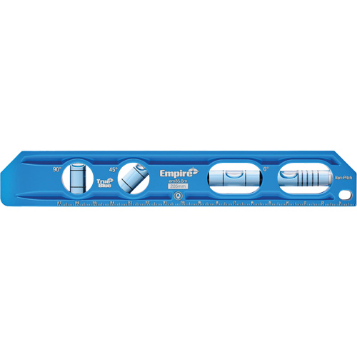 Niveau torpille moul&eacute; sous pression TRUE BLUE, 8" lo, Aluminium, 4 fioles, Magn&eacute;tique Mukwa Safety Services