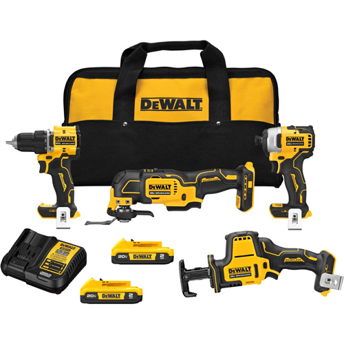 Ensemble quatre outils sans fil  &agrave; moteur sans balai ATOMIC, Lithium-ion, 20 V Mukwa Safety Services