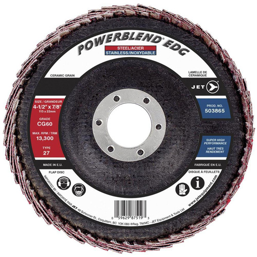 POWERBLEND EDG Flap Disc, 4-1/2" x 7/8", Type 27, CG60 Grit, Ceramic Mukwa Safety Services