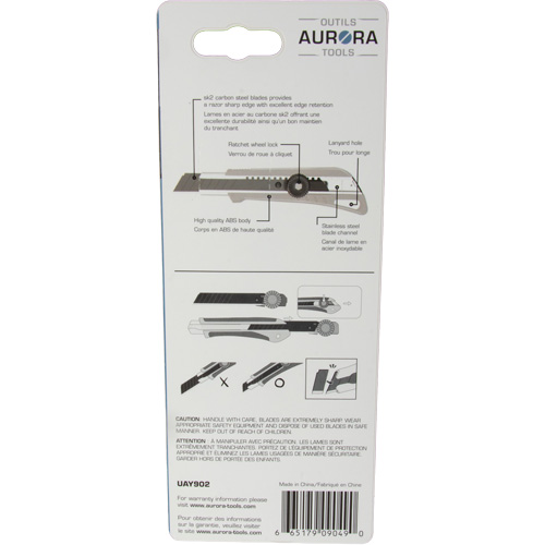 Couteau professionnel de 18 mm avec verrouillage &agrave; cliquet, Acier inoxydable, Robuste, Prise en Plastique Mukwa Safety Services