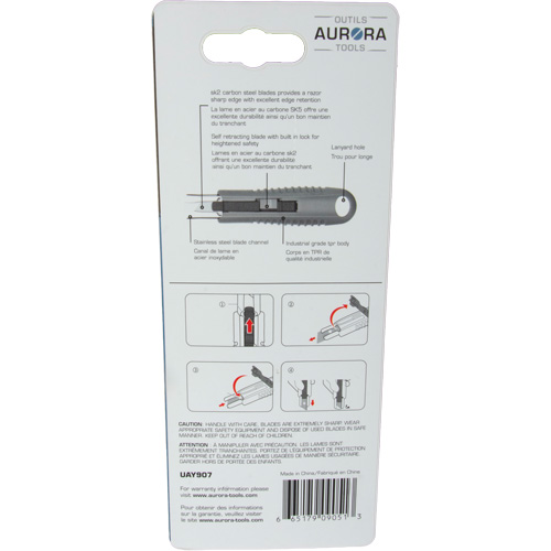 Couteau de s&eacute;curit&eacute; r&eacute;tractable standard, Acier inoxydable, Prise en Caoutchouc Mukwa Safety Services