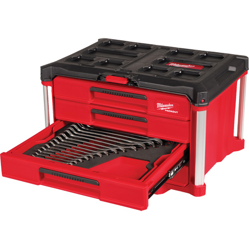 60-Piece Metric & SAE Combination Wrench Set with PACKOUT 4 Drawer Tool Box, 16-3/10" x 22-1/5" x 14-3/10", Black/Red Mukwa Safety Services
