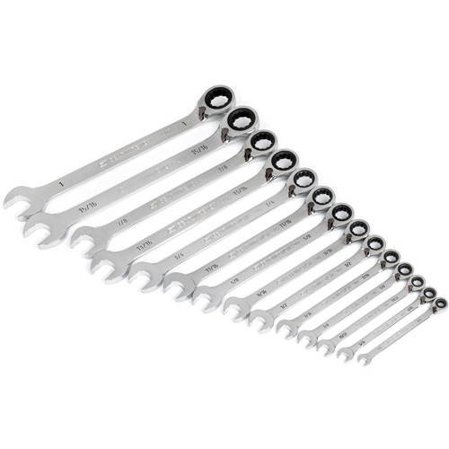 90-Tooth 12 Point SAE Reversible Ratcheting Wrench Set, Ratcheting Combination, 14 Pieces, Imperial Mukwa Safety Services