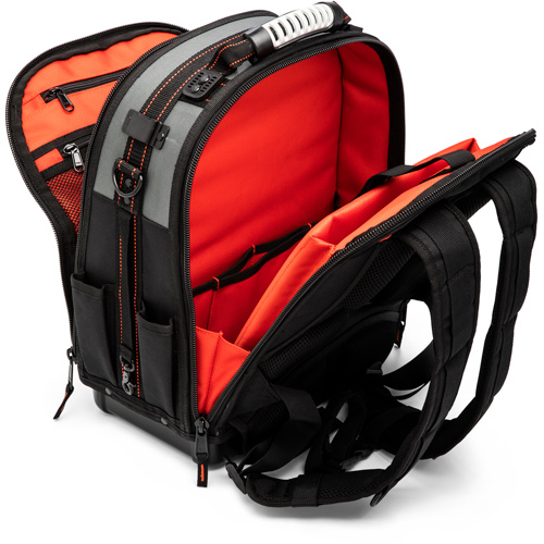Sac &agrave; dos pour ouvrier, 18" lo x 10" la, Noir/Gris/Orange, Polyester Mukwa Safety Services