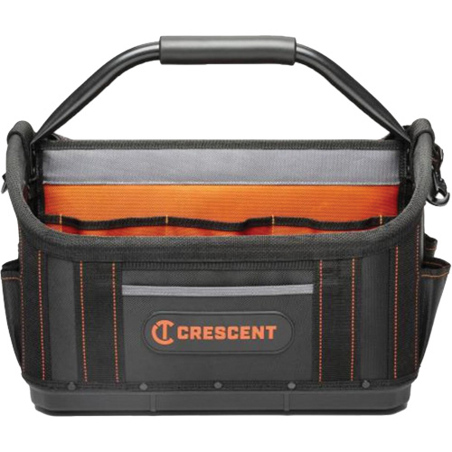 17" Tradesman Open Top Tool Bag, Polyester, 25 Pockets, Black/Orange Mukwa Safety Services