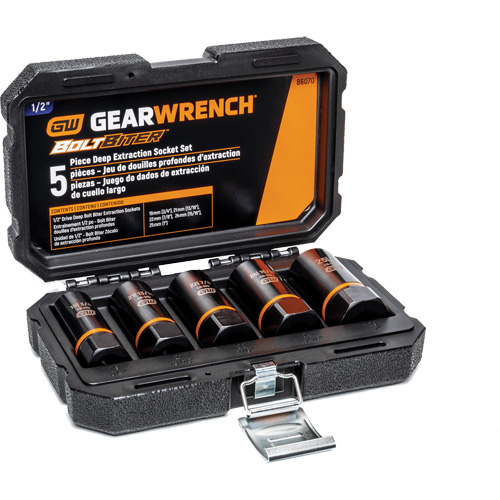 Bolt Biter Extraction Socket Set, 5 Pcs, Impact, 1/2" Drive Size, Deep Mukwa Safety Services