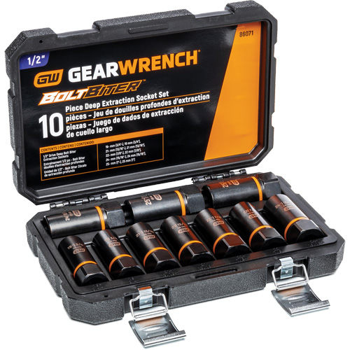 Bolt Biter Extraction Socket Set, 10 Pcs, Impact, 1/2" Drive Size, Deep Mukwa Safety Services