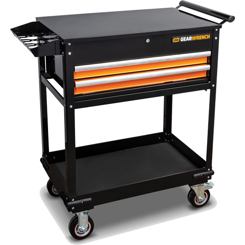 Utility Cart, 2 Drawers, 32-1/2" W x 42" H, Black/Orange Mukwa Safety Services