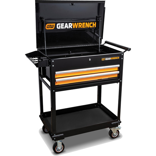 Utility Cart, 2 Drawers, 32-1/2" W x 42" H, Black/Orange Mukwa Safety Services