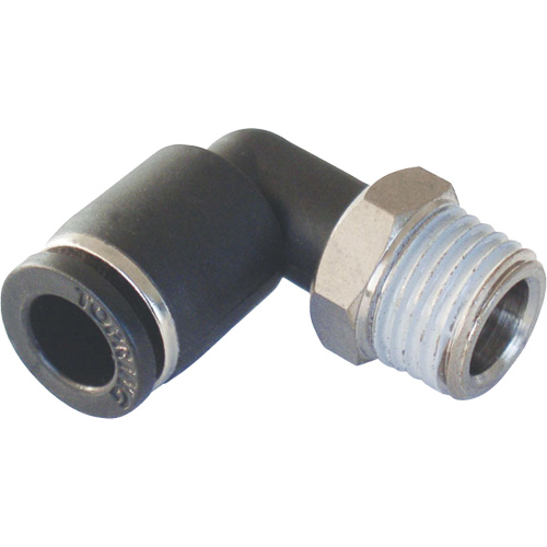 Adaptateur coude m&acirc;le NPT MAXFIT &agrave; raccord instantan&eacute; (push-to-connect), 3/8" x 1/2" dia., Polym&egrave;re PBT Mukwa Safety Services