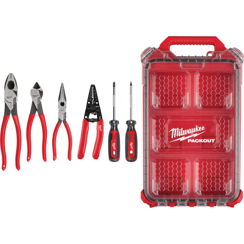 Dipped Grip Pliers, Wire Stripper & Cushion Grip Screwdrivers Set with PACKOUT Organizer Mukwa Safety Services
