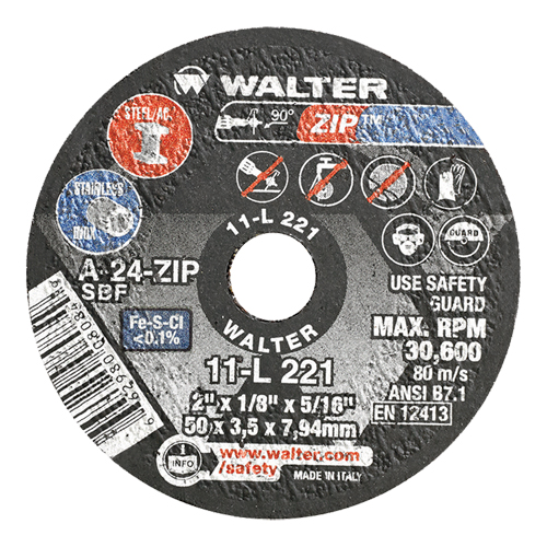 Meules &agrave; tronçonner renforc&eacute;es portatives de petit diam&egrave;tre - Zip, 2" x 1/8", Arbre de 5/16", Type 1, Oxyde d'aluminium, 31000 Tr/min Mukwa Safety Services