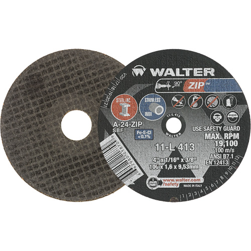 Zip Cut-Off Wheel, 4" x 1/16", 3/8" Arbor, Type 1, Aluminum Oxide, 19100 RPM Mukwa Safety Services