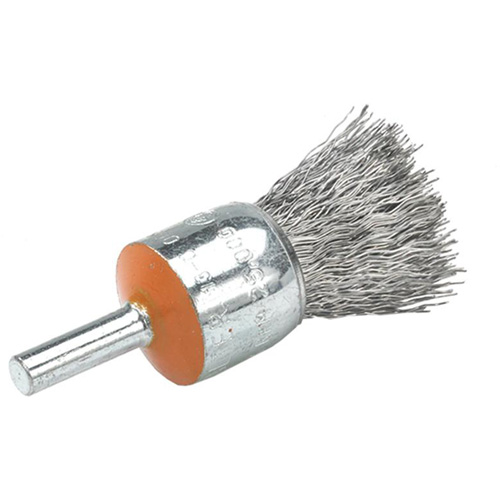 Mounted End Brush with Crimped Wires, 3/4", 0.014" Fill, 1/4" Shank Mukwa Safety Services