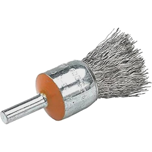 Mounted End Brush with Crimped Wires, 1/2", 0.02" Fill, 1/4" Shank Mukwa Safety Services