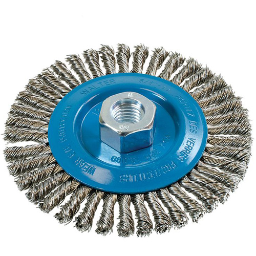 Knot-Twisted Stringer Bead Wire Wheel, 5" Dia., 0.02" Fill, 5/8"-11 Arbor, Aluminum/Stainless Steel Mukwa Safety Services
