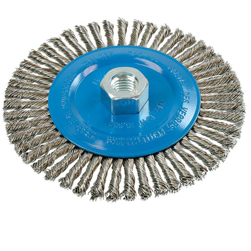 Knot-Twisted Stringer Bead Wire Wheel, 6" Dia., 0.02" Fill, 5/8"-11 Arbor, Aluminum/Stainless Steel Mukwa Safety Services