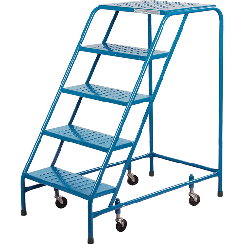 Rolling Step Ladder, 5 Steps, 18" Step Width, 46" Platform Height, Steel Mukwa Safety Services