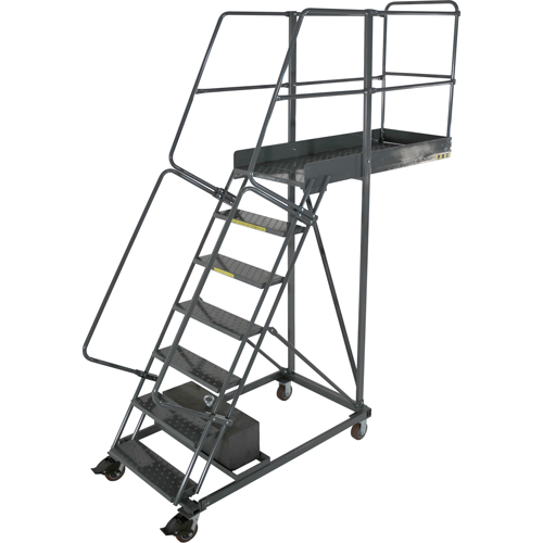 Cantilever Rolling Ladders, Unsupported, 12 Steps, 14" Platform Depth, 120" Platform Height Mukwa Safety Services