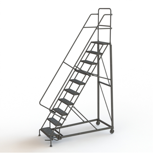 Heavy Duty Rolling Ladder, 10 Steps, 24" Step Width, 100" Platform Height, Steel Mukwa Safety Services