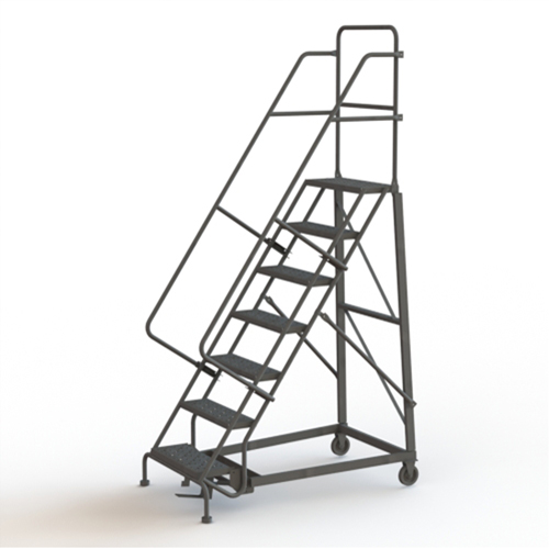Heavy Duty Rolling Ladder, 7 Steps, 24" Step Width, 70" Platform Height, Steel Mukwa Safety Services