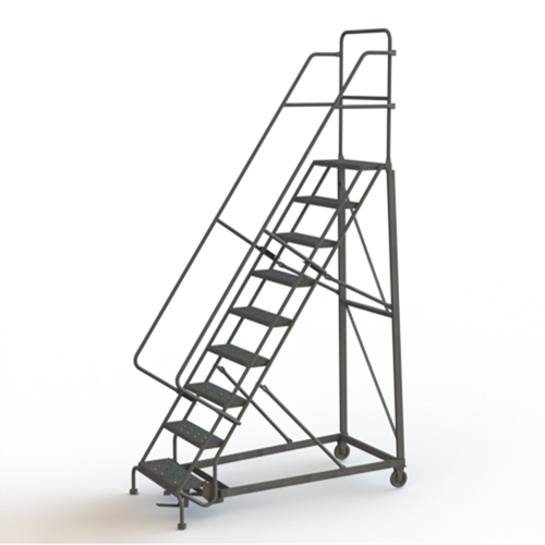 Heavy Duty Rolling Ladder, 9 Steps, 24" Step Width, 90" Platform Height, Steel Mukwa Safety Services