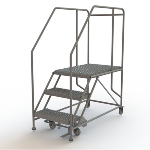 Mobile Work Platform, Steel, 3 Steps, 30" H, 35" D, 24" Step, Serrated Mukwa Safety Services