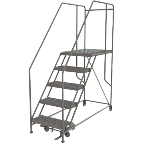 Mobile Work Platform, Steel, 5 Steps, 50" H, 35" D, 24" Step, Serrated Mukwa Safety Services