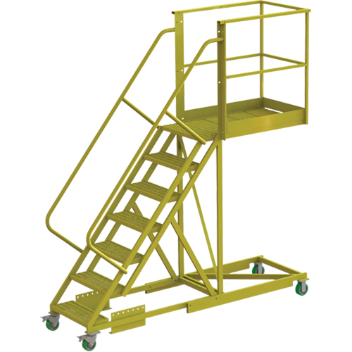 Cantilever Rolling Ladder, Supported, 7 Steps, 40" Platform Depth, 70" Platform Height Mukwa Safety Services